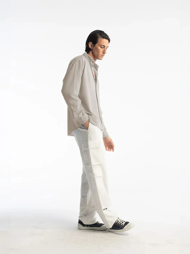 Giesto Beige Natural GIESTO Oversized Button-Up Long Sleeve Shirt for Men | Best Price UAE